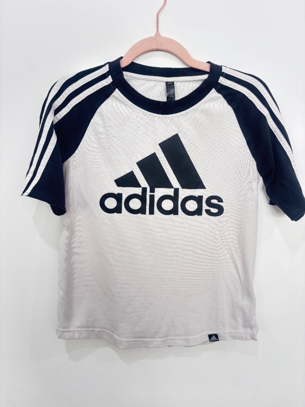 Adidas Black White Raglan Sleeve Logo T-Shirt Short Sleeve Size XS